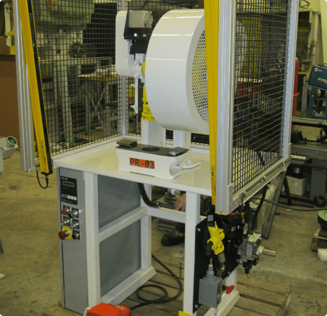 Workshop machinery setup with controls