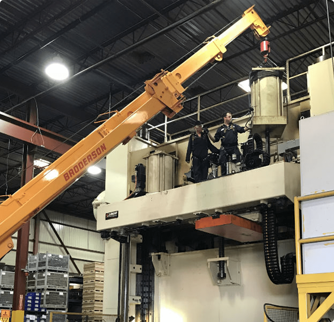 Industrial crane in warehouse setting